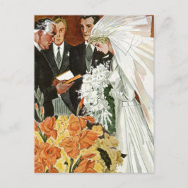 Vintage Wedding Zeremonie mit Braut und Bräutigam Postkarte