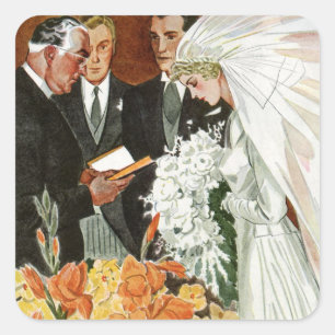 Vintage Wedding Zeremonie mit Braut und Bräutigam Quadratischer Aufkleber
