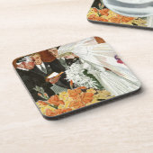 Vintage Wedding Zeremonie mit Braut und Bräutigam Untersetzer (Linke Seite)