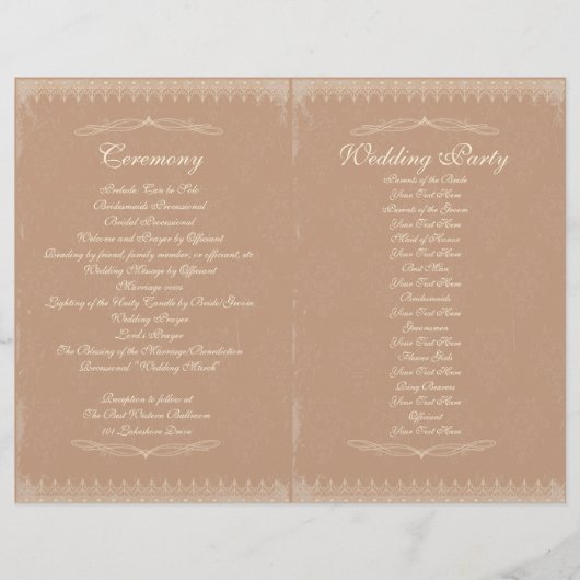 Vintage Wedding Zeremonie Programm (Vorderseite)