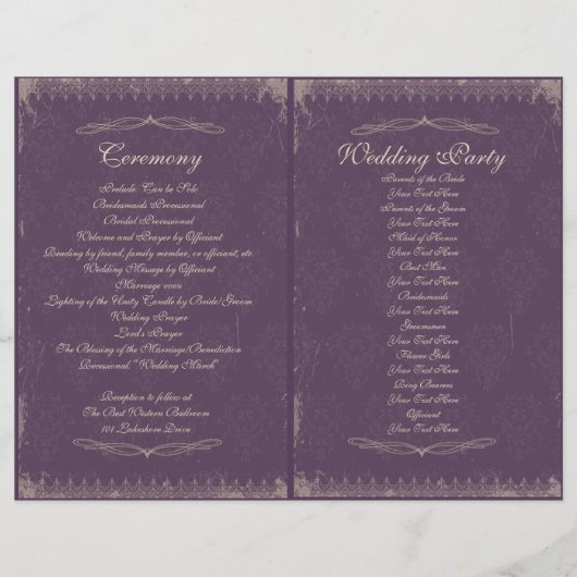 Vintage Wedding Zeremonie Programm (Vorderseite)