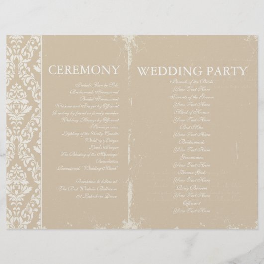 Vintage Wedding Zeremonie Programm Personalisiert (Vorderseite)