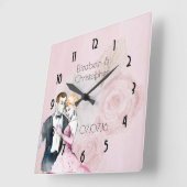 Vintage Wedple On Pink Roses Personalisiert Quadratische Wanduhr (Winkel)
