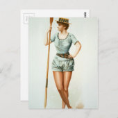 Vintage weibliche Rower mit Oar Postkarte (Vorne/Hinten)