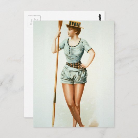 Vintage weibliche Rower mit Oar Postkarte (Vorne/Hinten)