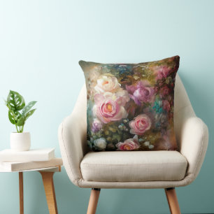 Vintage weiche weiße und rosa Rosen gemalt Kissen
