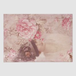 Vintage Weichrosa Floral Weibchen in Hat-Shabby Ch Seidenpapier