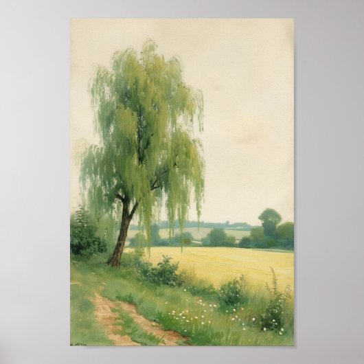 Vintage-Weidenbaum-Landschaftskunst Poster (Vorne)