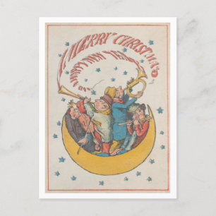 Vintage Weihnachten 1866 Musiker im Halbmond Postkarte