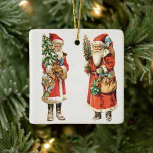 Vintage Weihnachten, 2 Weihnachtsmann-Die-Cut-Bild Keramikornament