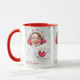 Vintage-Weihnachten-Aquarell-Mädchen-Geschenk Tasse