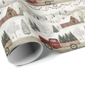 Vintage Weihnachten auf dem Bauernhof Geschenkpapier (Rolleneckpunkt)