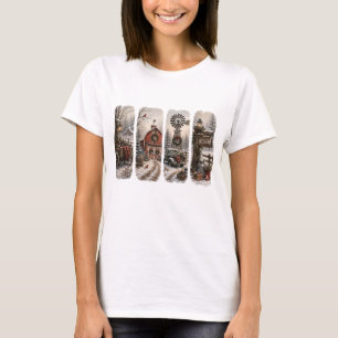 Vintage-Weihnachten-Bauernhaus-Winter-Rotes-Scheun T-Shirt
