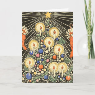 Vintage Weihnachten, Baum mit Kerzen und einem Ste Feiertagskarte