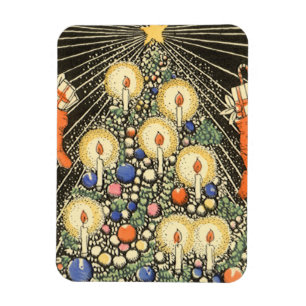 Vintage Weihnachten, Baum mit Kerzen und einem Ste Magnet