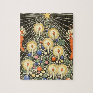 Vintage Weihnachten, Baum mit Kerzen und einem Ste Puzzle