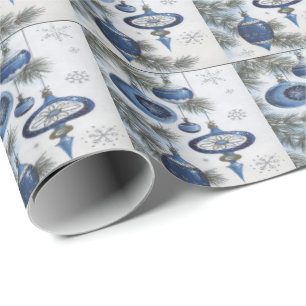 Vintage, Weihnachten, Blau Silber Ornamente Geschenkpapier