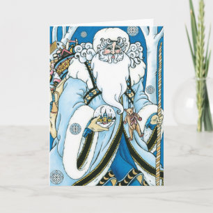 Vintage Weihnachten, blauer Weihnachtsmann mit Sch Feiertagskarte