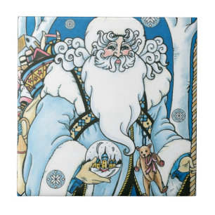 Vintage Weihnachten, blauer Weihnachtsmann mit Sch Fliese