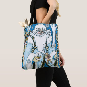 Vintage Weihnachten, blauer Weihnachtsmann mit Sch Tasche