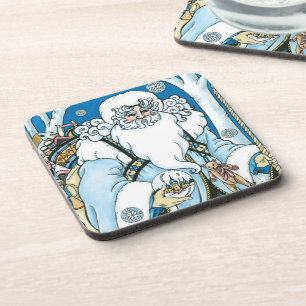 Vintage Weihnachten, blauer Weihnachtsmann mit Sch Untersetzer