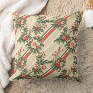 Vintage-Weihnachten-Blumen-Gestreift (9) Kissen