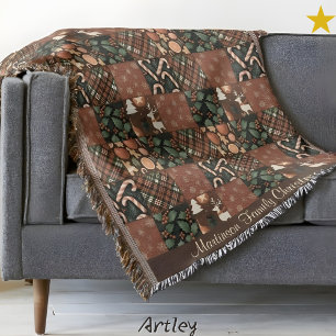 Vintage-Weihnachten-Braun-Patchwork-Namensvorlage Decke