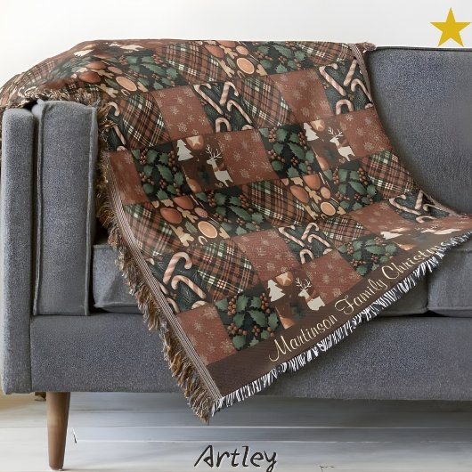 Vintage-Weihnachten-Braun-Patchwork-Namensvorlage Decke