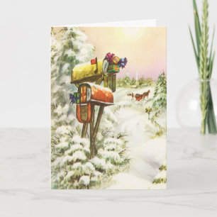 Vintage Weihnachten, Briefkästen in der Winterland Feiertagskarte