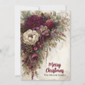 Vintage Weihnachten Burgunderrot Floral Personalis (Vorderseite)