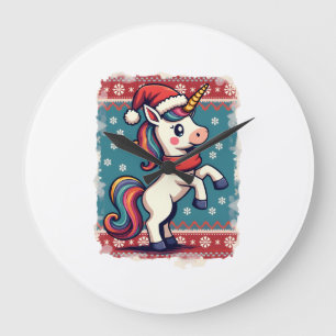 Vintage Weihnachten Dabbing Einhorn Regenbogen Fei Große Wanduhr