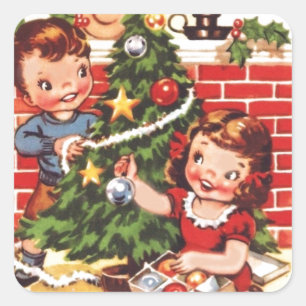 Vintage Weihnachten der 1940er Jahre Quadratischer Aufkleber