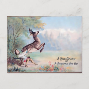 Vintage Weihnachten: Der springende Rehkitz & Jung Postkarte
