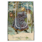 Vintage Weihnachten des Vaters im Schneewald Mittlere Geschenktüte (Rückseite)