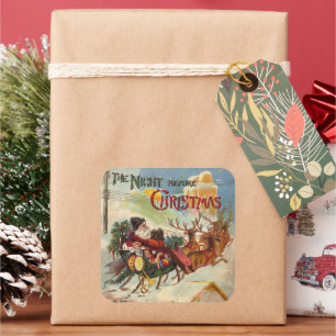 Vintage Weihnachten, Die Nacht vor Weihnachten Quadratischer Aufkleber