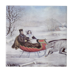 Vintage Weihnachten, Die Straße Winter, Schlittenp Fliese