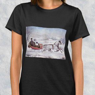 Vintage Weihnachten, Die Straße Winter, Schlittenp T-Shirt