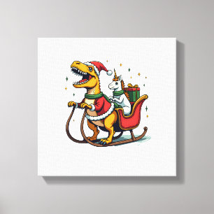 Vintage-Weihnachten-Dinosaurier-Einhorn-Schlitten- Leinwanddruck