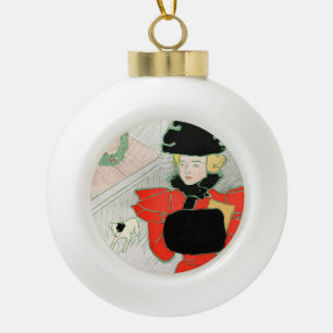 Vintage Weihnachten Elegante viktorianische Dame i Keramik Kugel-Ornament