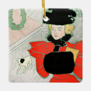 Vintage Weihnachten Elegante viktorianische Dame i Keramikornament