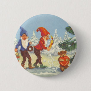 Vintage-Weihnachten, Elfen im Schnee Wald Winter Button