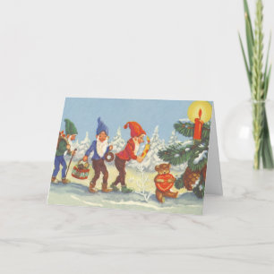 Vintage Weihnachten, Elfen im Schnee Wald Winter Feiertagskarte
