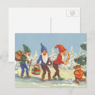 Vintage-Weihnachten, Elfen im Schnee Wald Winter Feiertagspostkarte