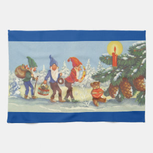 Vintage Weihnachten, Elfen im Schnee Wald Winter Geschirrtuch
