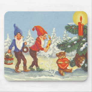 Vintage Weihnachten, Elfen im Schnee Wald Winter Mousepad