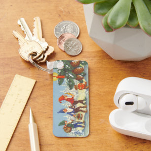 Vintage Weihnachten, Elfen im Schnee Wald Winter Schlüsselanhänger