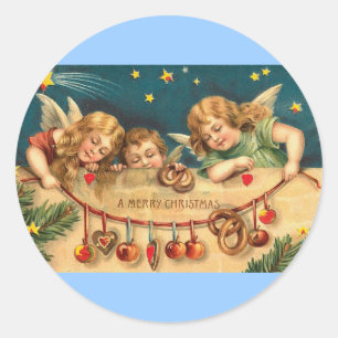 Vintage Weihnachten - Engel Kinder Runder Aufkleber