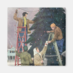 Vintage Weihnachten, Familie beim Aufhängen von Li Magnet