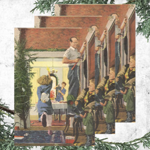 Vintage Weihnachten, Familie schmückt das Haus Geschenkpapier Set