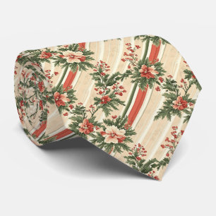 Vintage-Weihnachten Floral Gestreift (9) Krawatte